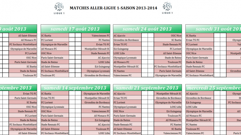 calendrier des rencontres de foot