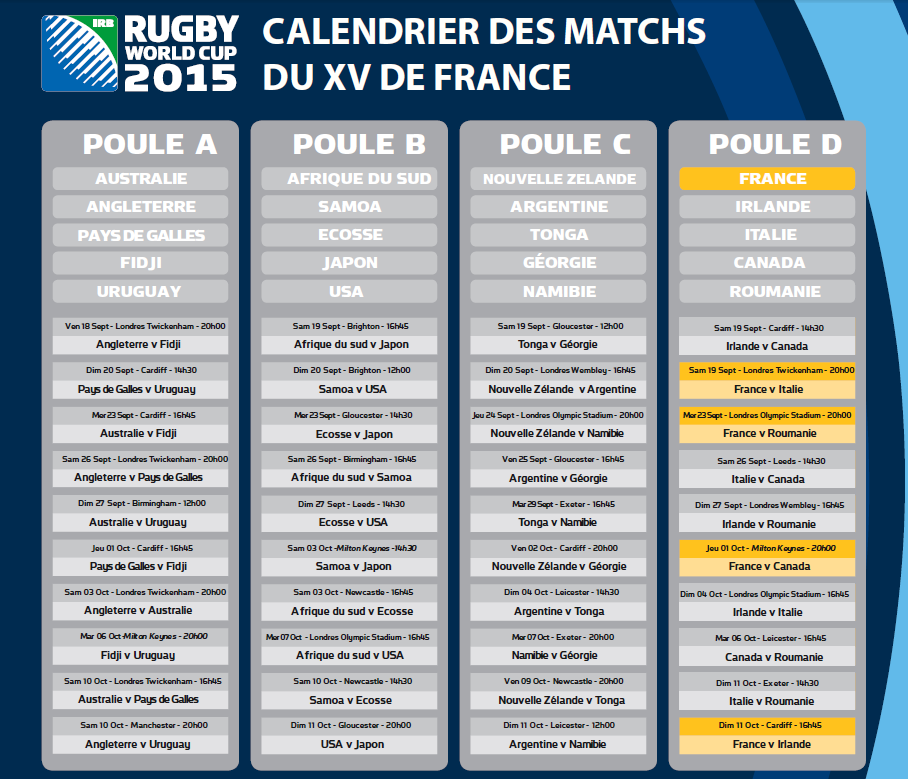 Descargar Calendrier Du XV De France Pour La Coupe Du Monde 2015