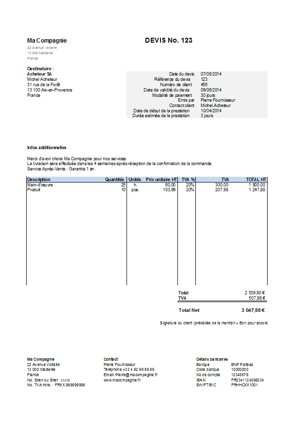 Download Modèle Devis Excel